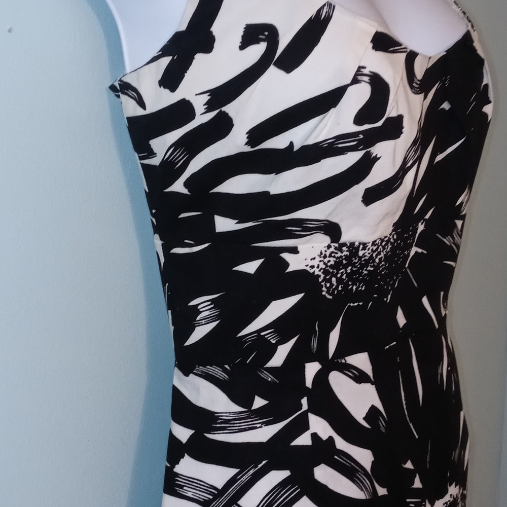 Suzi Chin Dress Sleeveless Size 8 Black White Abstract Flowers - Picture 10 of 14